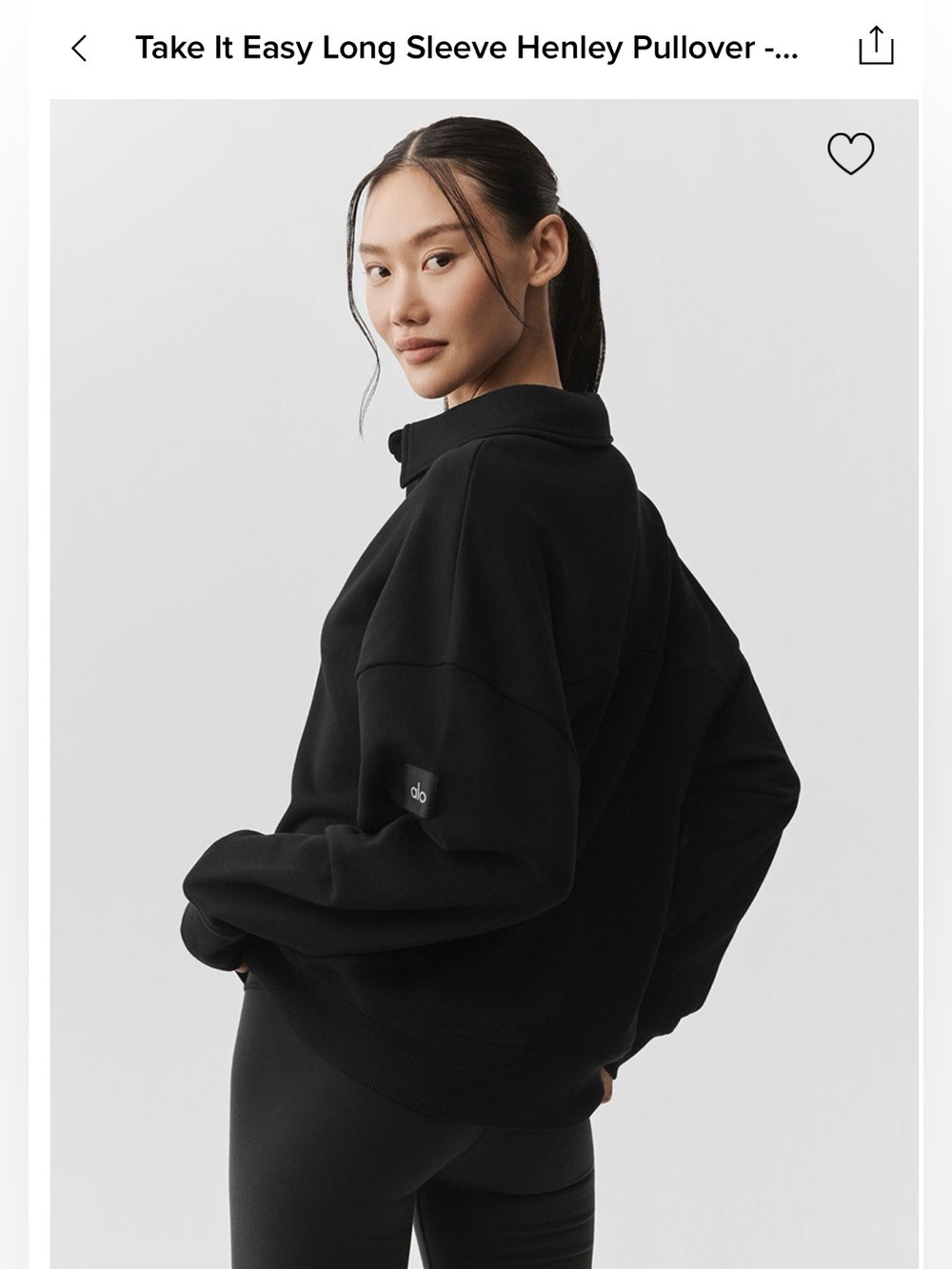 ALO Yoga Black Take It Easy Long Sleeve Henley Pullover
